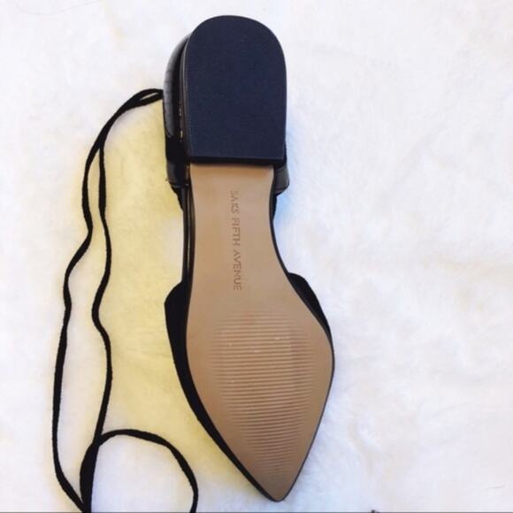 Saks Fifth Avenue Black Lace-Up Pointed-Toe Flats - Picture 2 of 6